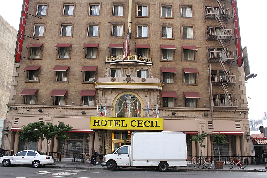 The front of the notorious Cecil Hotel in LA.